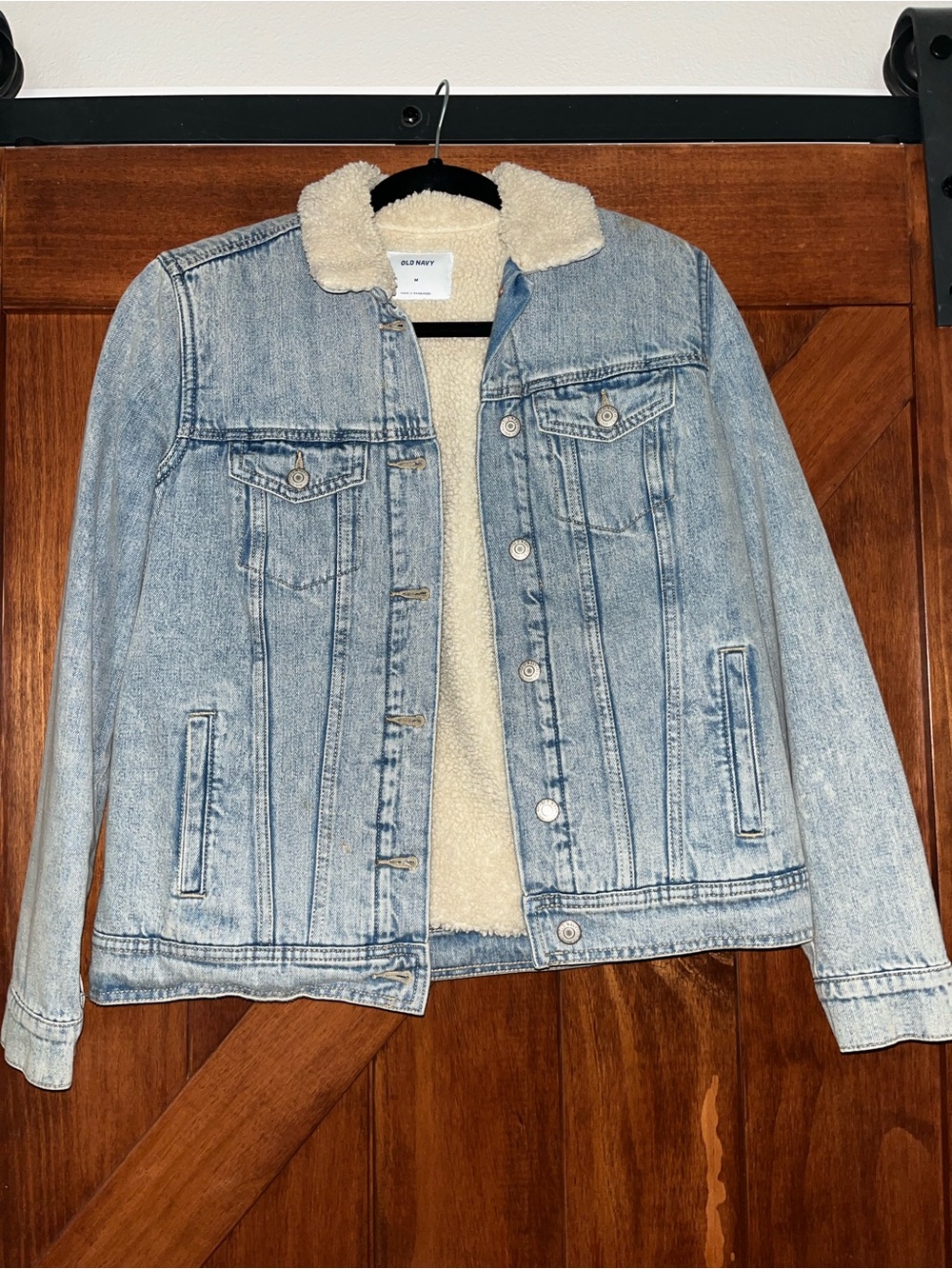 Old Navy Light Wash Denim Jacket with Cream Sherpa Collar